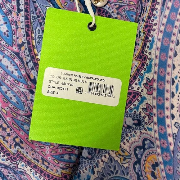 NWT Sam Edelman Summer Paisley Ruffled Midi | Blue Multi Asymmetrical Hem | Sz 4 - Picture 4 of 15